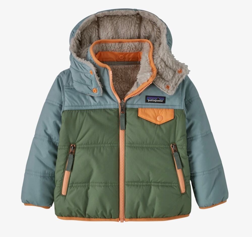 Patagonia Baby Reversible Tribbles Detatchable Hoodie in Terrain Green Size 3T
